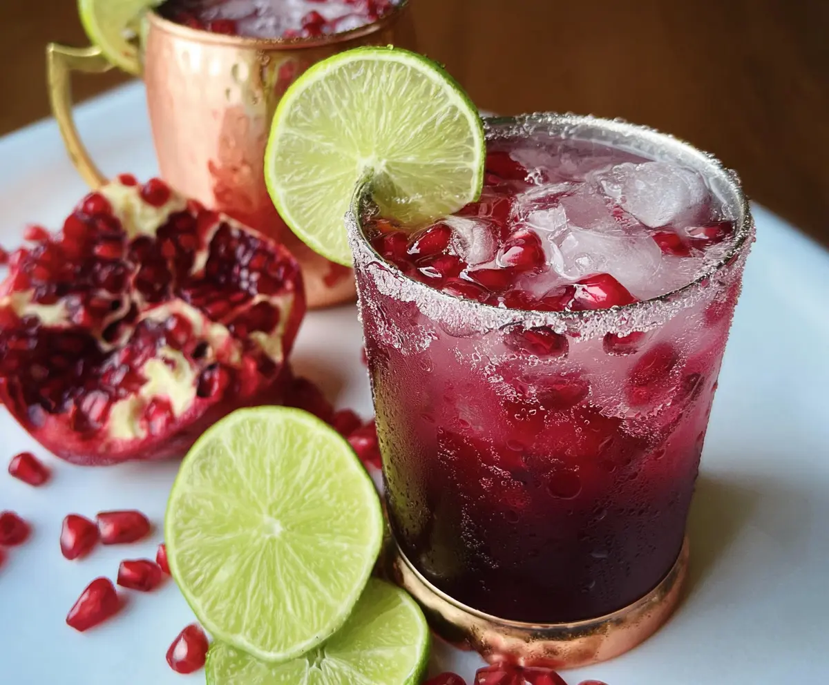 Refreshing Pomegranate Mule cocktail with pomegranate seeds and fresh mint garnished in a glass.