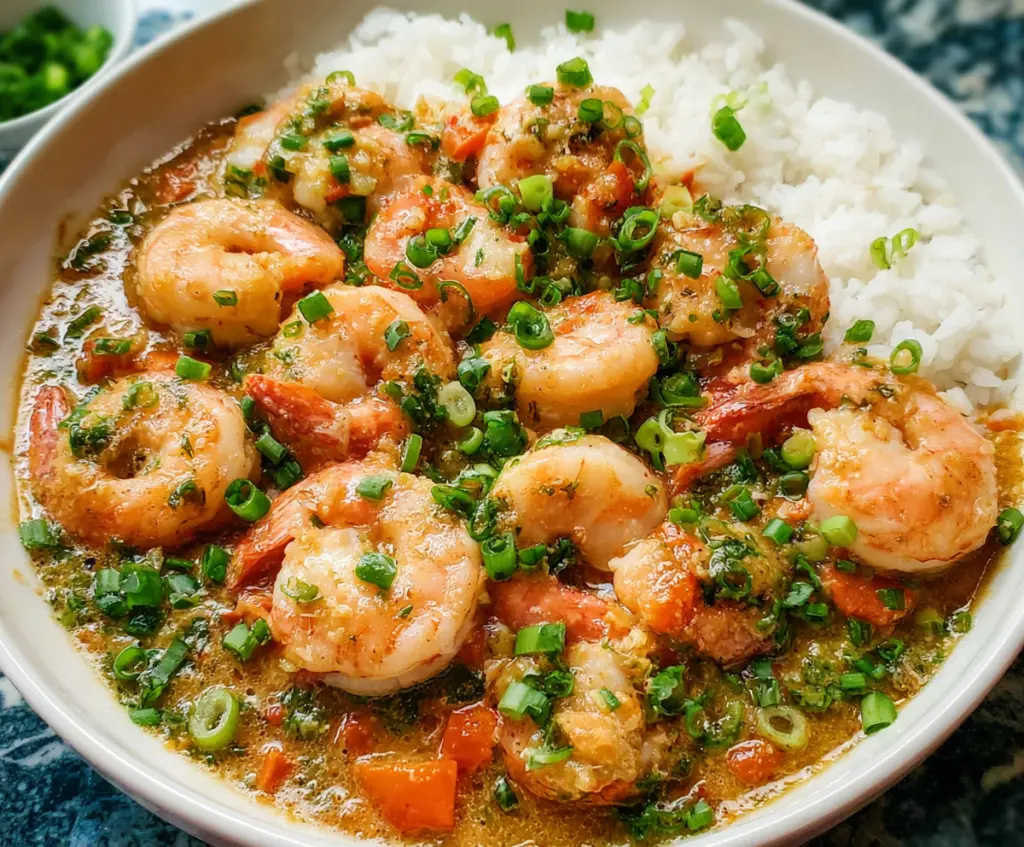 Delicious shrimp with lobster sauce served on a plate, featuring vibrant colors and fresh seafood ingredients.