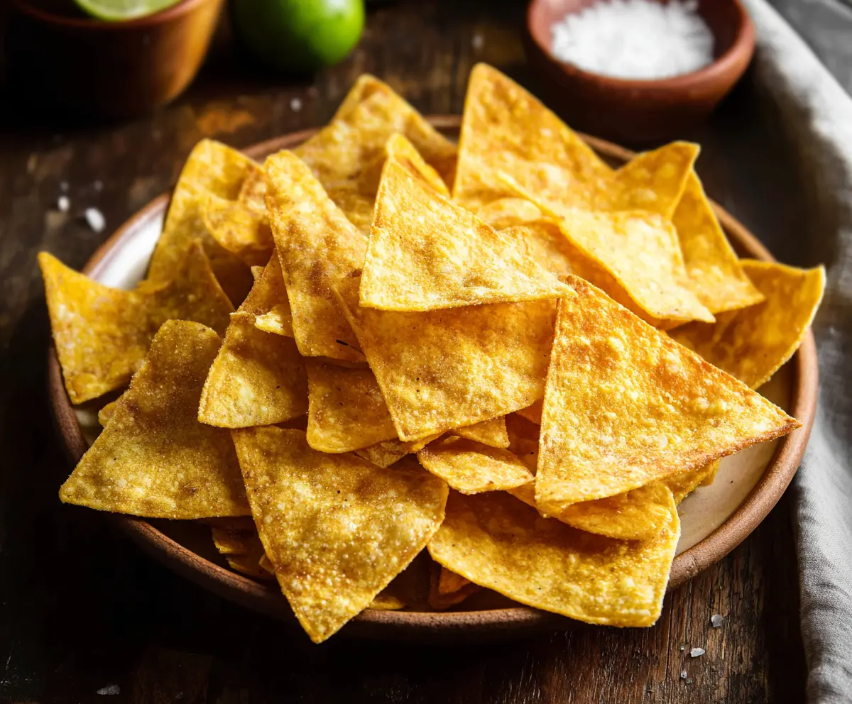 Crispy homemade tortilla chips served with salsa for a flavorful snack.
