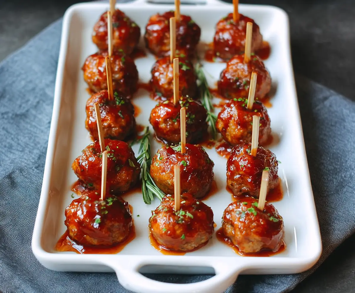 Delicious apricot BBQ cocktail meatballs served as an appetizer or party snack.