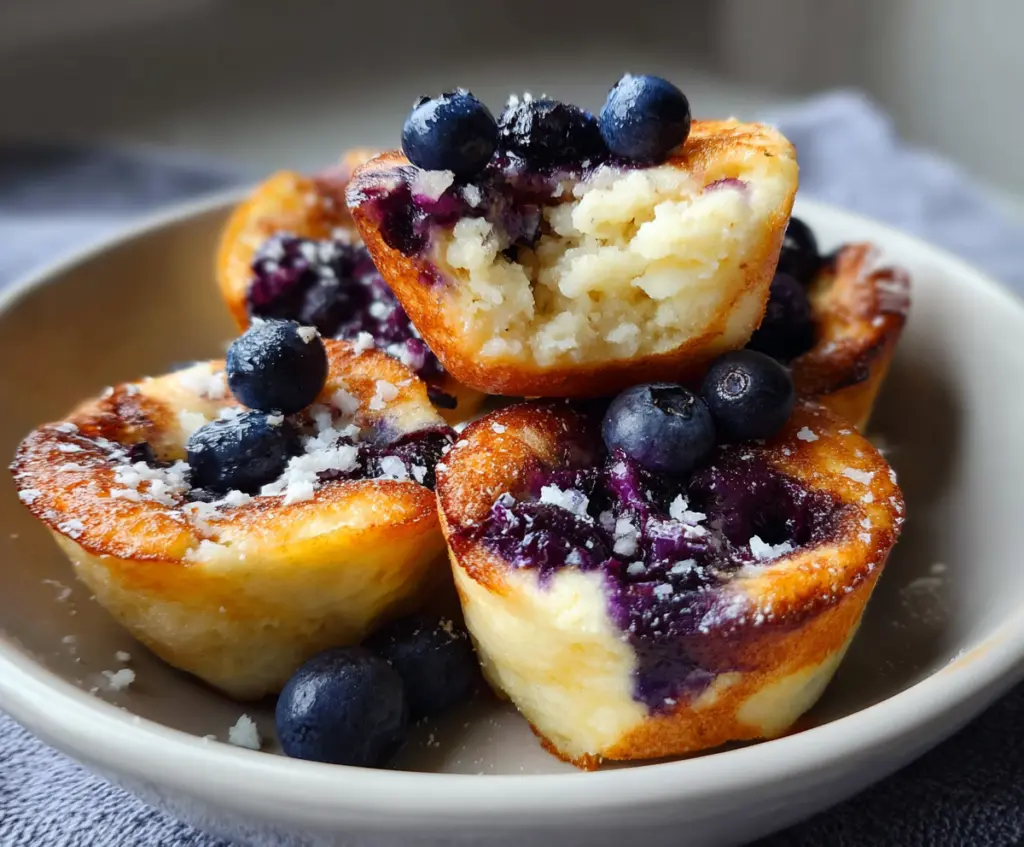 Delicious blueberry cottage cheese pancake bites served on a white plate, perfect for breakfast or snacks