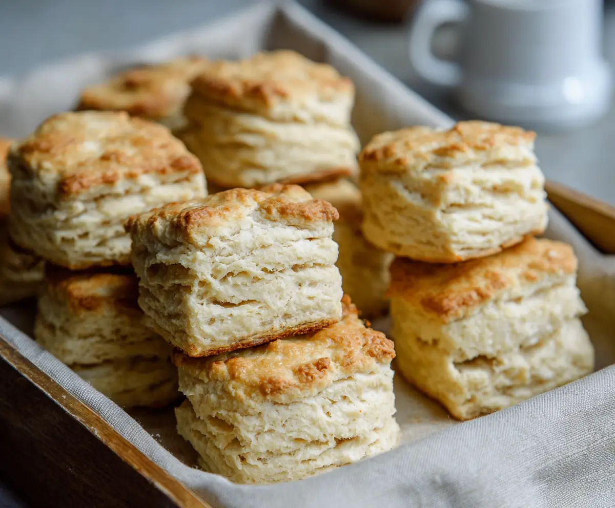 Delicious homemade buttermilk sourdough freezer biscuits on a rustic plate