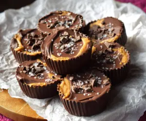 Delicious homemade chocolate peanut butter cups with creamy filling and glossy coating