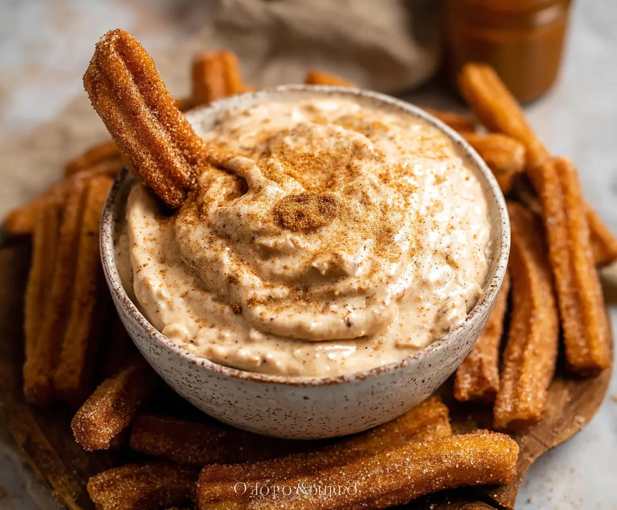 Delicious Churro Dip served in a bowl with cinnamon sugar coating, perfect for dipping snacks.