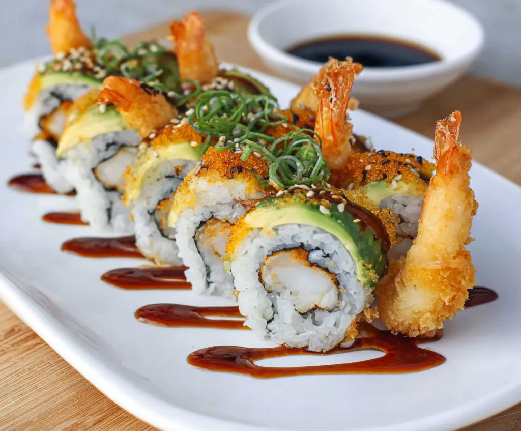 Delicious Crunchy Shrimp Tempura Sushi Roll with crispy coating and fresh fish