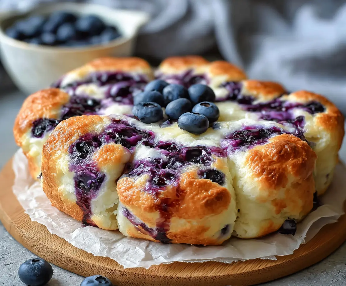 Delicious fluffy cottage cheese blueberry cloud bread served on a plate