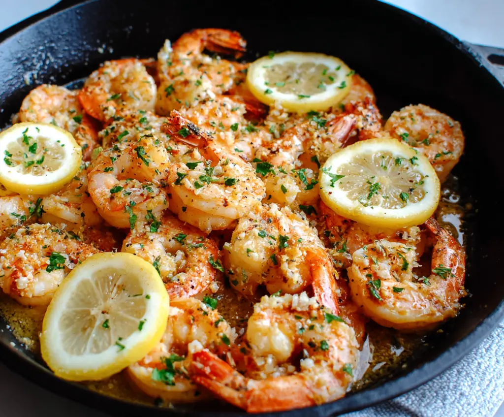 Delicious Garlic Butter Lemon Shrimp served on a plate with fresh herbs