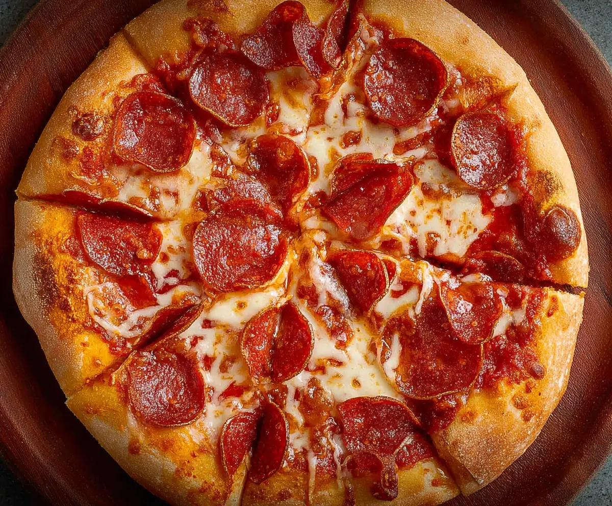 Delicious pepperoni pizza with crispy crust and melting cheese, perfect for any pizza lover.