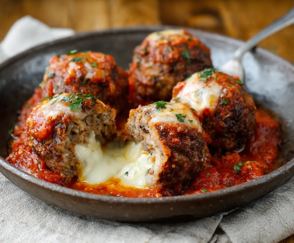Delicious queso-stuffed meatballs, baked to perfection with melted cheese inside.