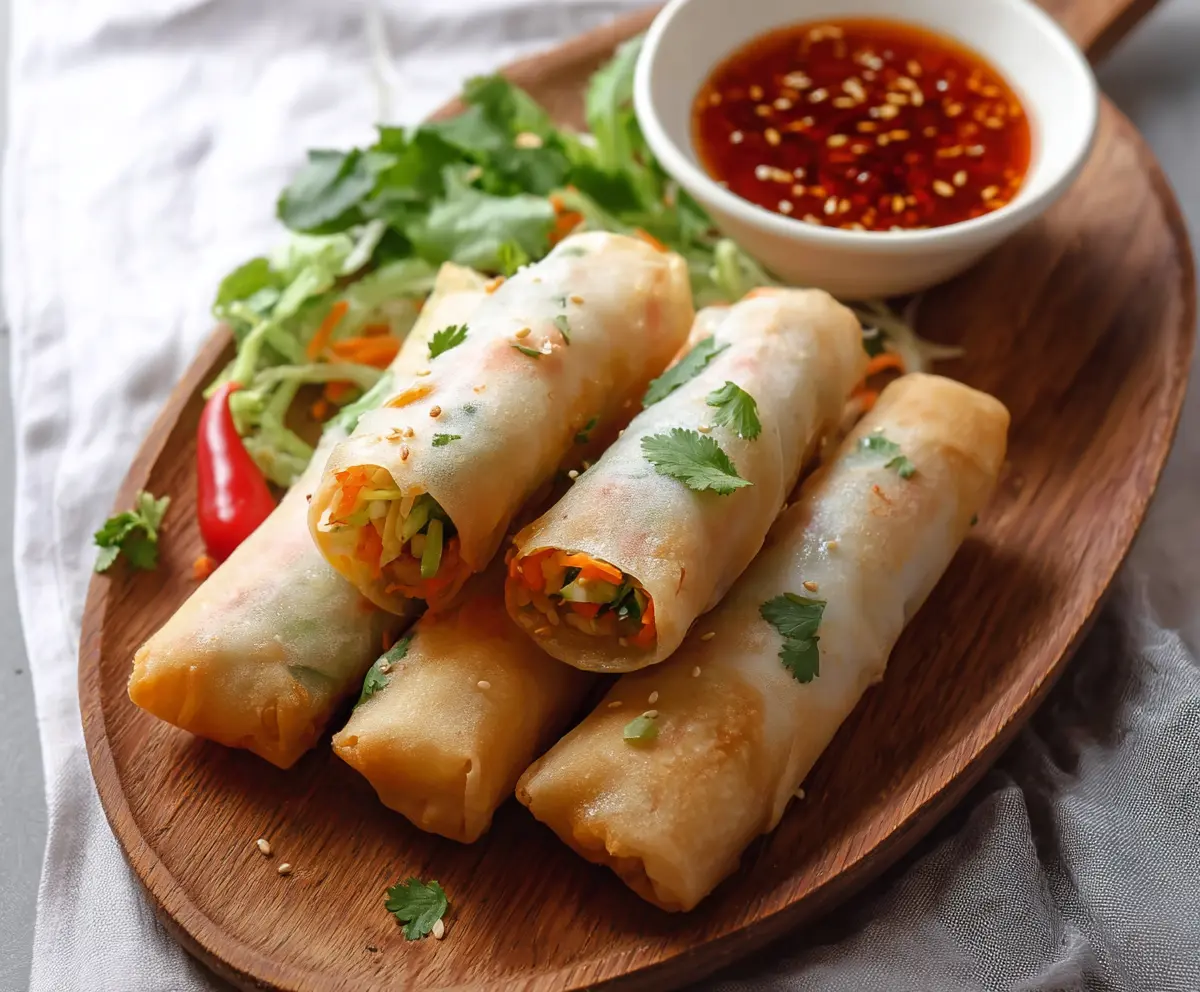 Fresh vegetable spring rolls with dipping sauce, perfect for healthy snacking.