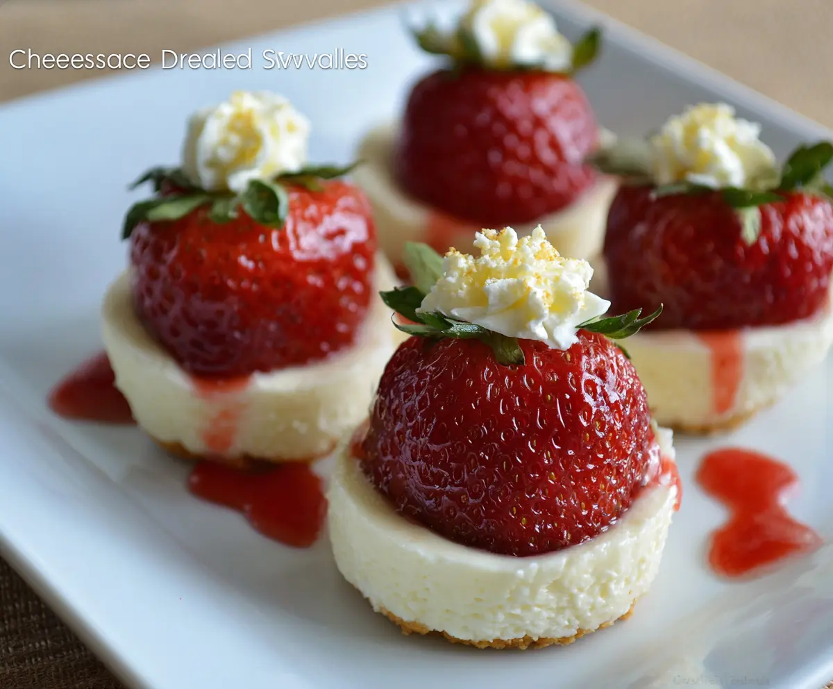 Delicious cheesecake-stuffed deviled strawberries on a white plate, garnished with chocolate drizzle and fresh mint.