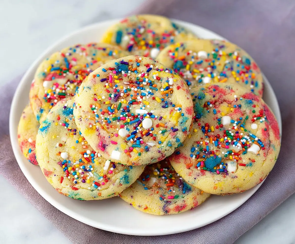 Colorful confetti cookies with vibrant sprinkles ready to enjoy.