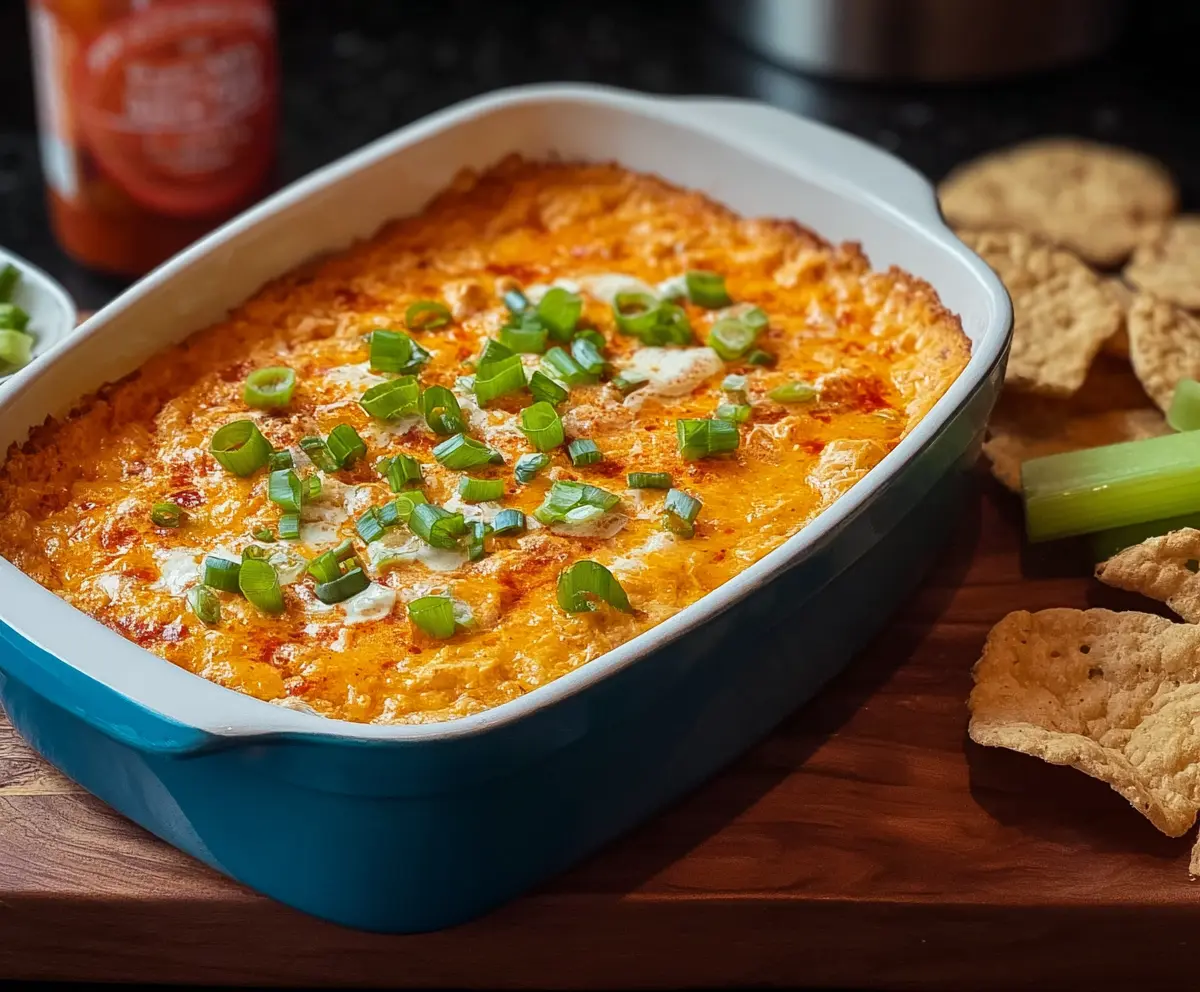 Delicious Frank's Red Hot Buffalo Chicken Dip served with celery sticks and tortilla chips.