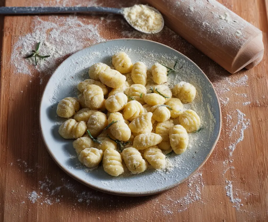 Delicious homemade potato gnocchi served with fresh herbs and a rich sauce.