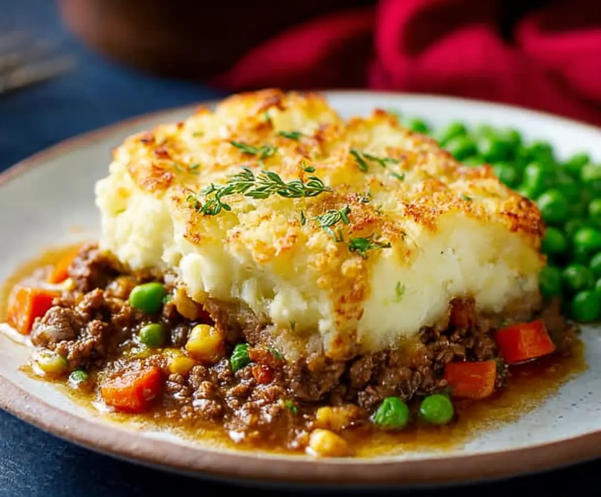 Delicious Lamb Shepherd's Pie with golden mashed potatoes and savory ground lamb filling