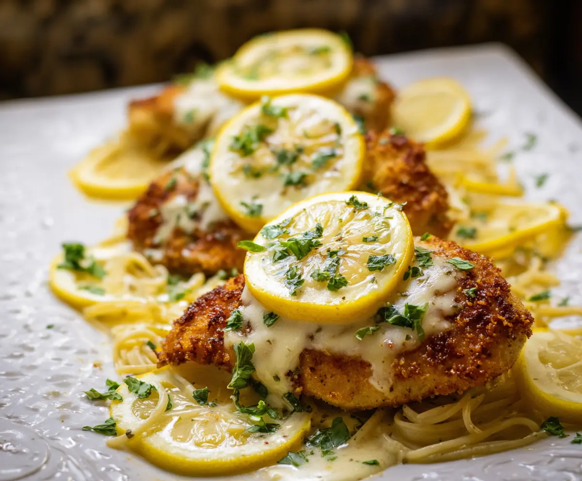 Delicious Lemon Chicken Romano with crispy golden breading and fresh lemon slices