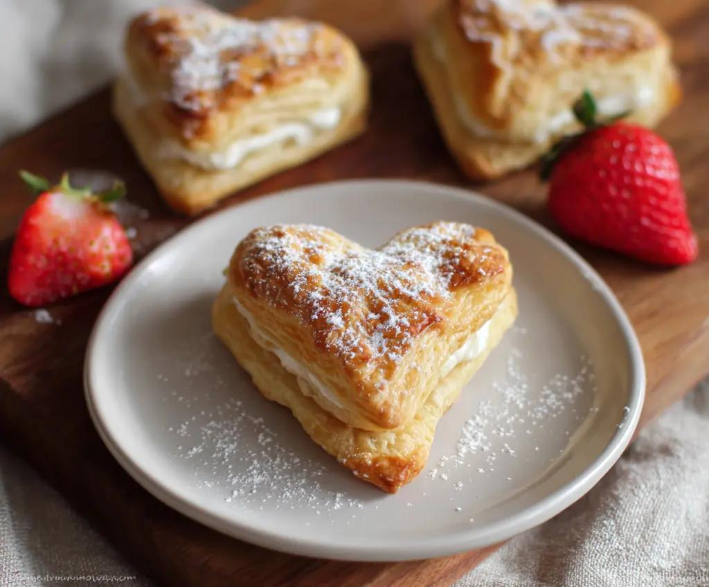 Delicious puff pastry hearts filled with sweet or savory ingredients, perfect for romantic gatherings.