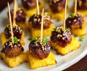 Delicious sausage and pineapple bites served as a tasty appetizer.