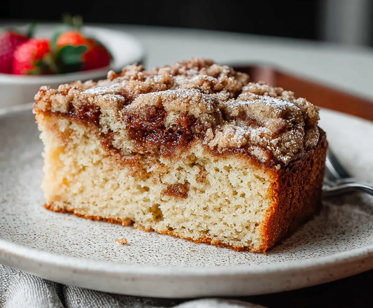 Delicious homemade sourdough breakfast cake with fresh fruit and a golden crust.