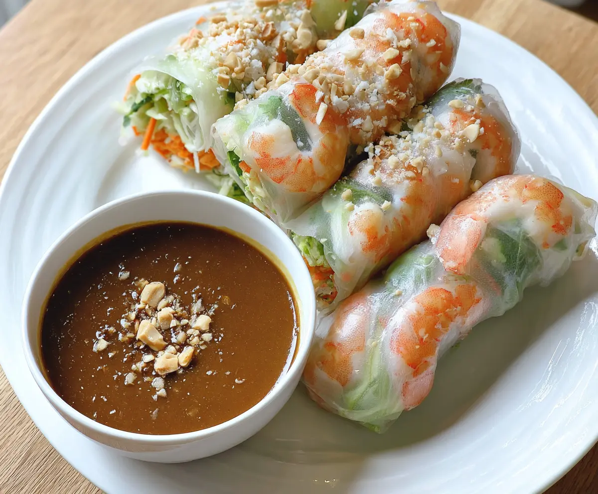 Fresh spring rolls filled with vegetables and served with creamy peanut sauce
