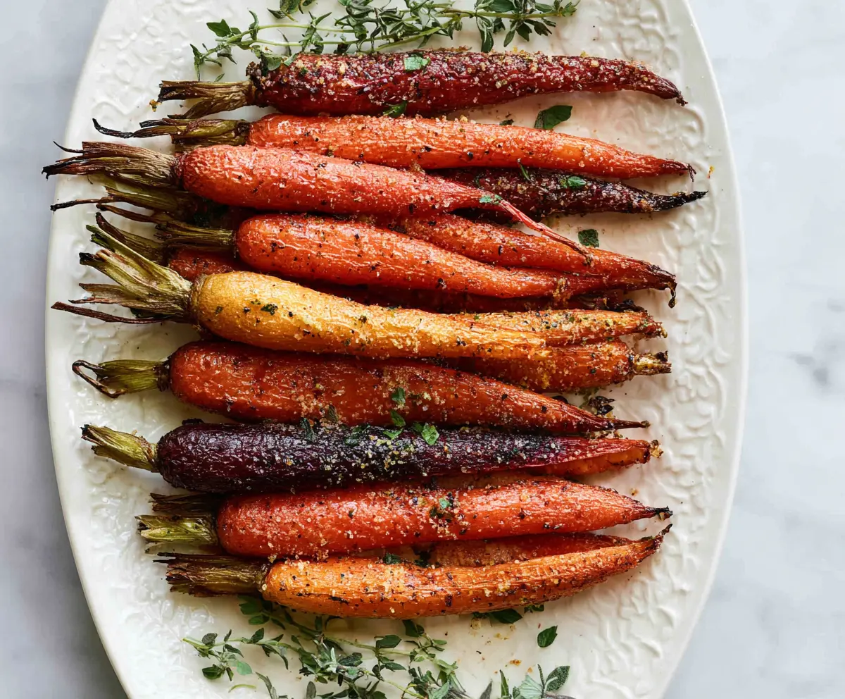 Golden crispy roasted carrots served as a healthy side dish