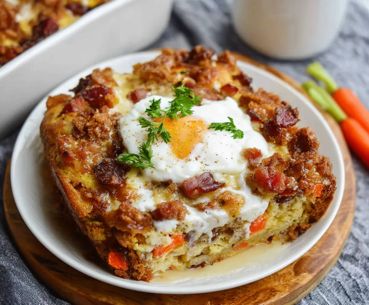 Delicious Easter Breakfast Bake with eggs, cheese, and vegetables in a festive oven dish.