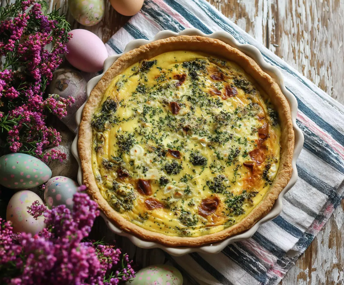 Delicious Easter Brunch Quiche with fresh vegetables and golden crust, perfect for spring celebrations.