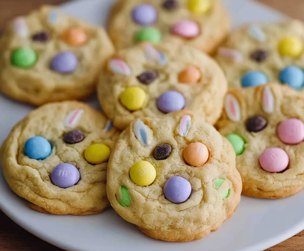Delicious Easter Bunny M&M's Cookies with colorful candies and soft texture.