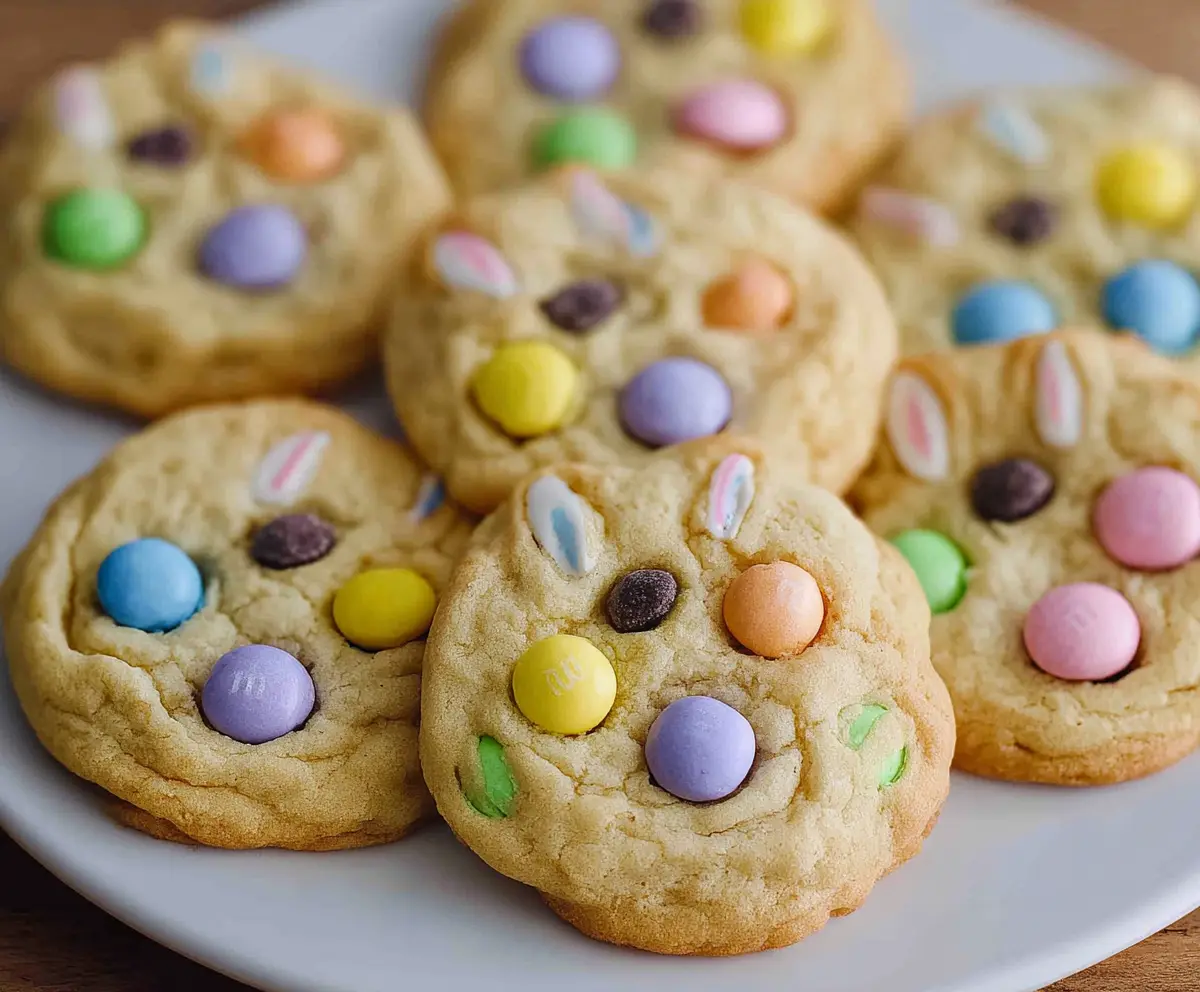 Delicious Easter Bunny M&M's Cookies with colorful candies and soft texture.