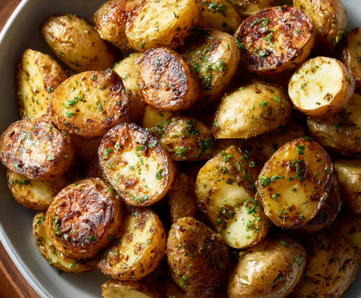 Delicious homemade Ranch Potatoes garnished with herbs, perfect for a flavorful side dish.