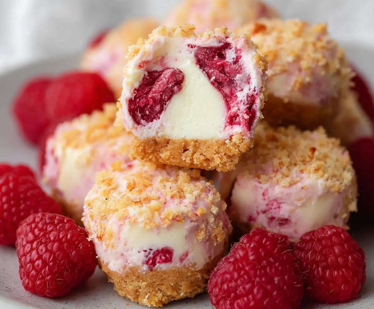 Delicious Raspberry Cheesecake Bites with a creamy filling and fresh raspberry topping.