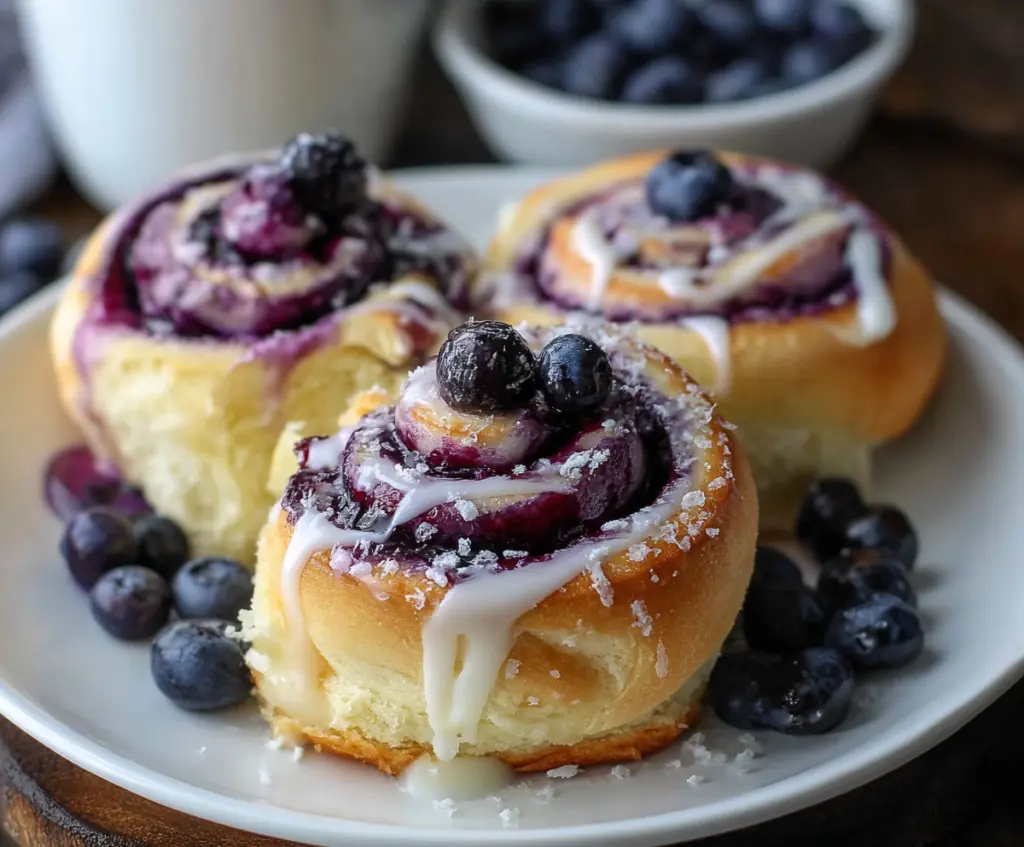 Delicious blueberry cheesecake rolls with a creamy filling and fresh blueberries