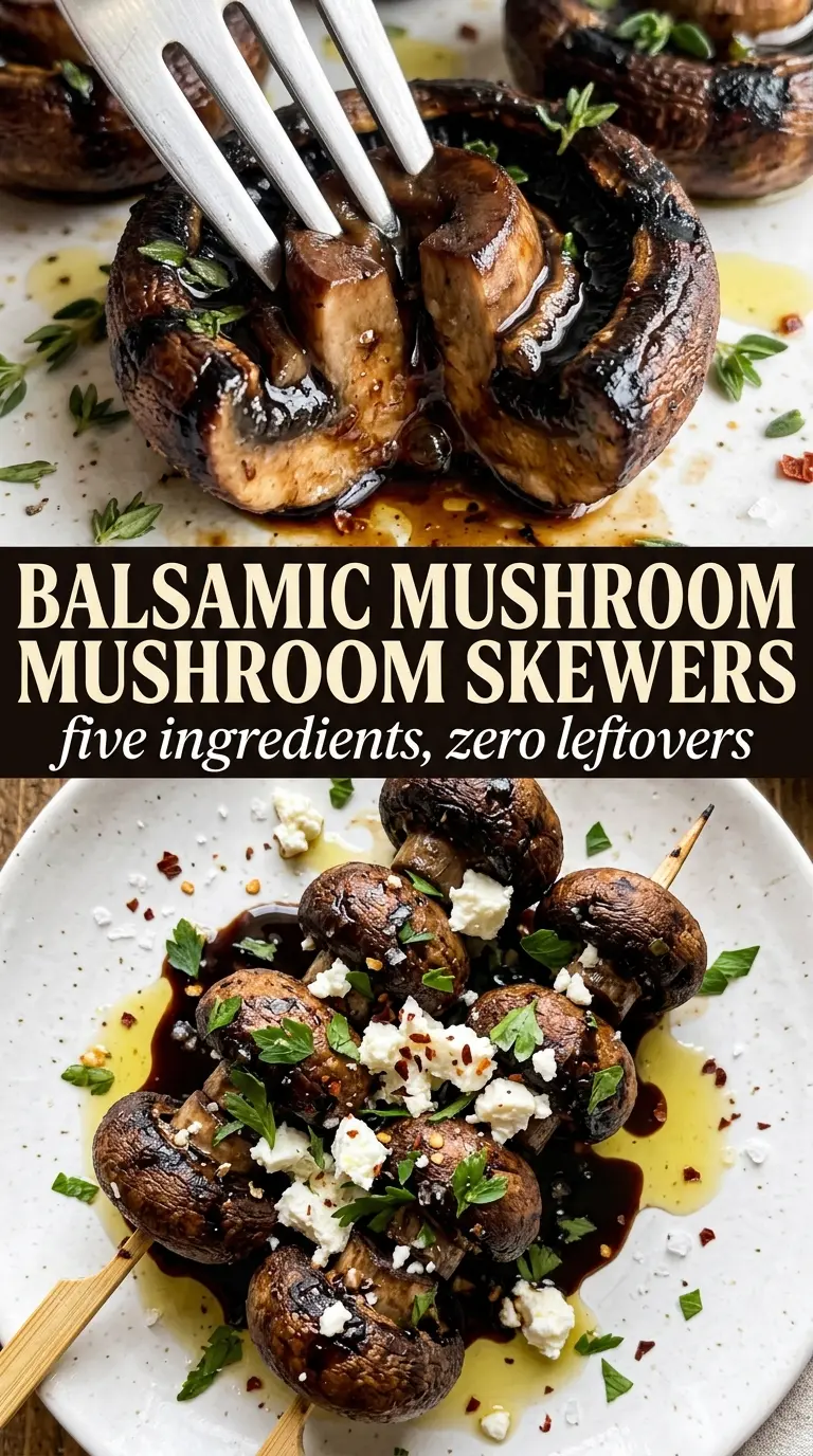 Balsamic Garlic Grilled Mushroom Skewers glossy caramelized
