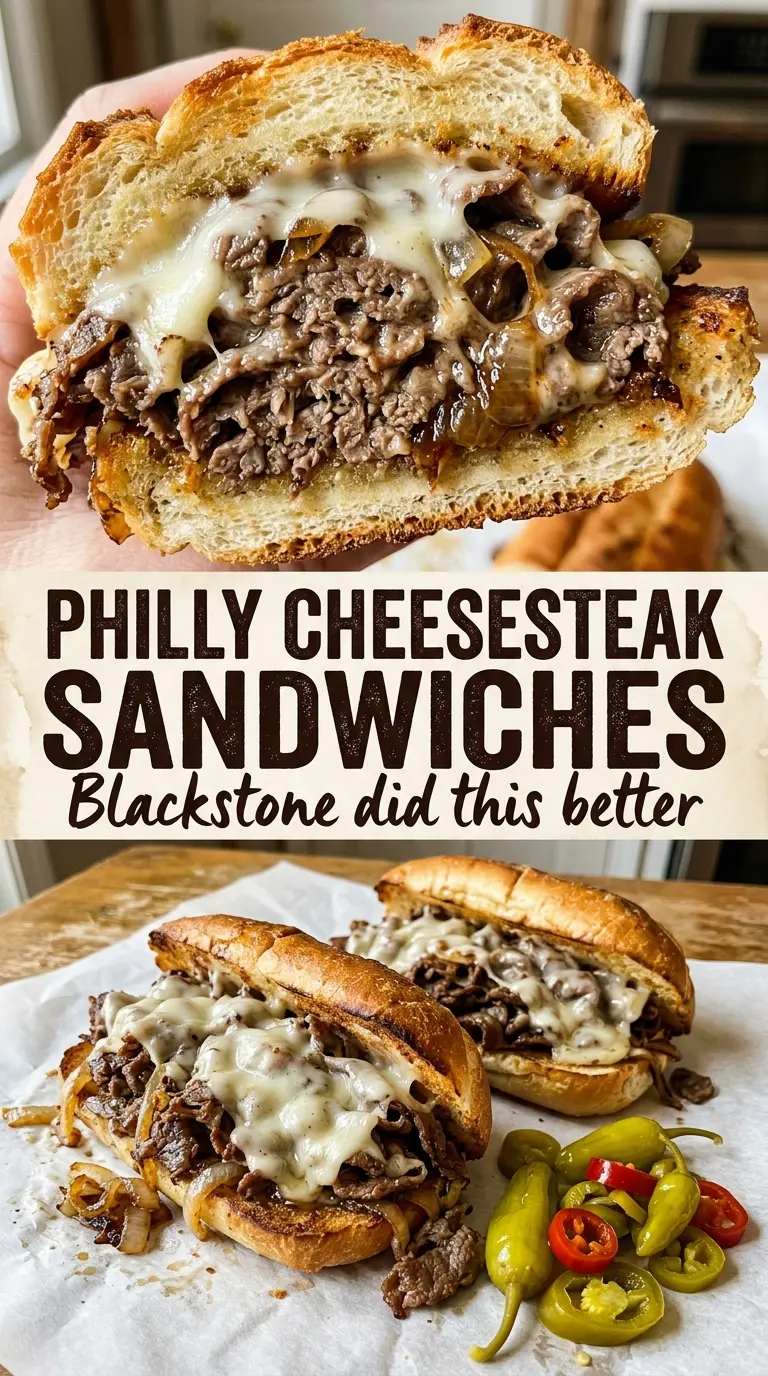 Blackstone Philly Cheesesteak Sandwiches shaved steak peppers onions