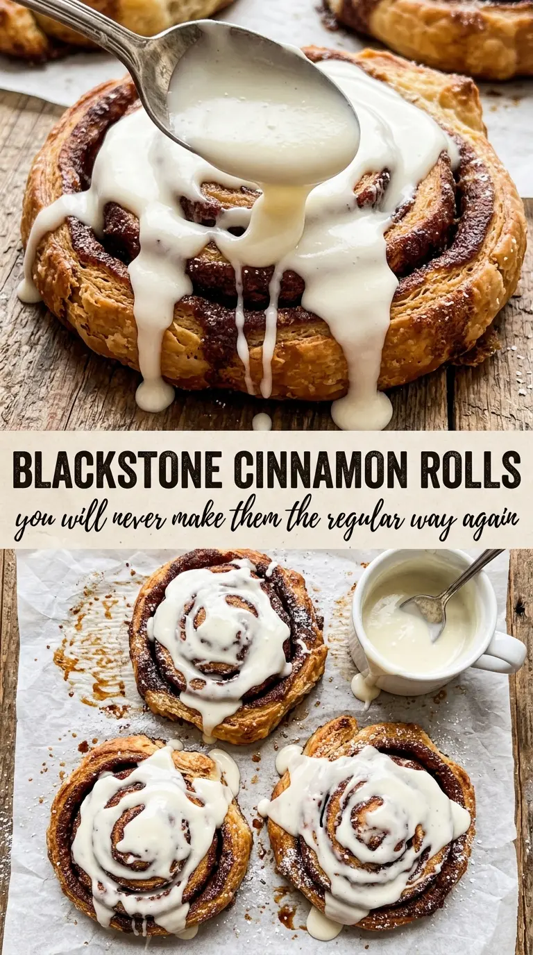 Smashed Blackstone Cinnamon Rolls caramelized griddle icing