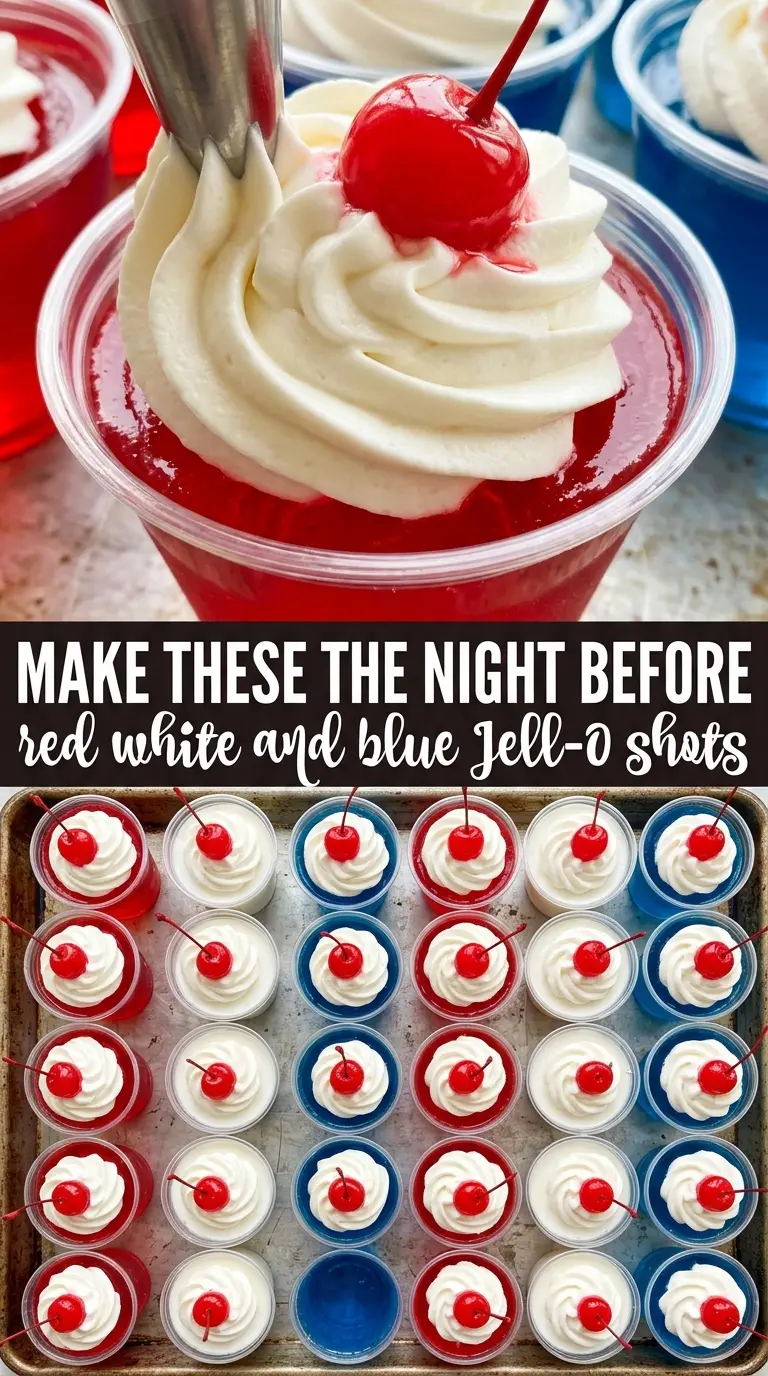 Red white and blue Jell-O shots patriotic layered