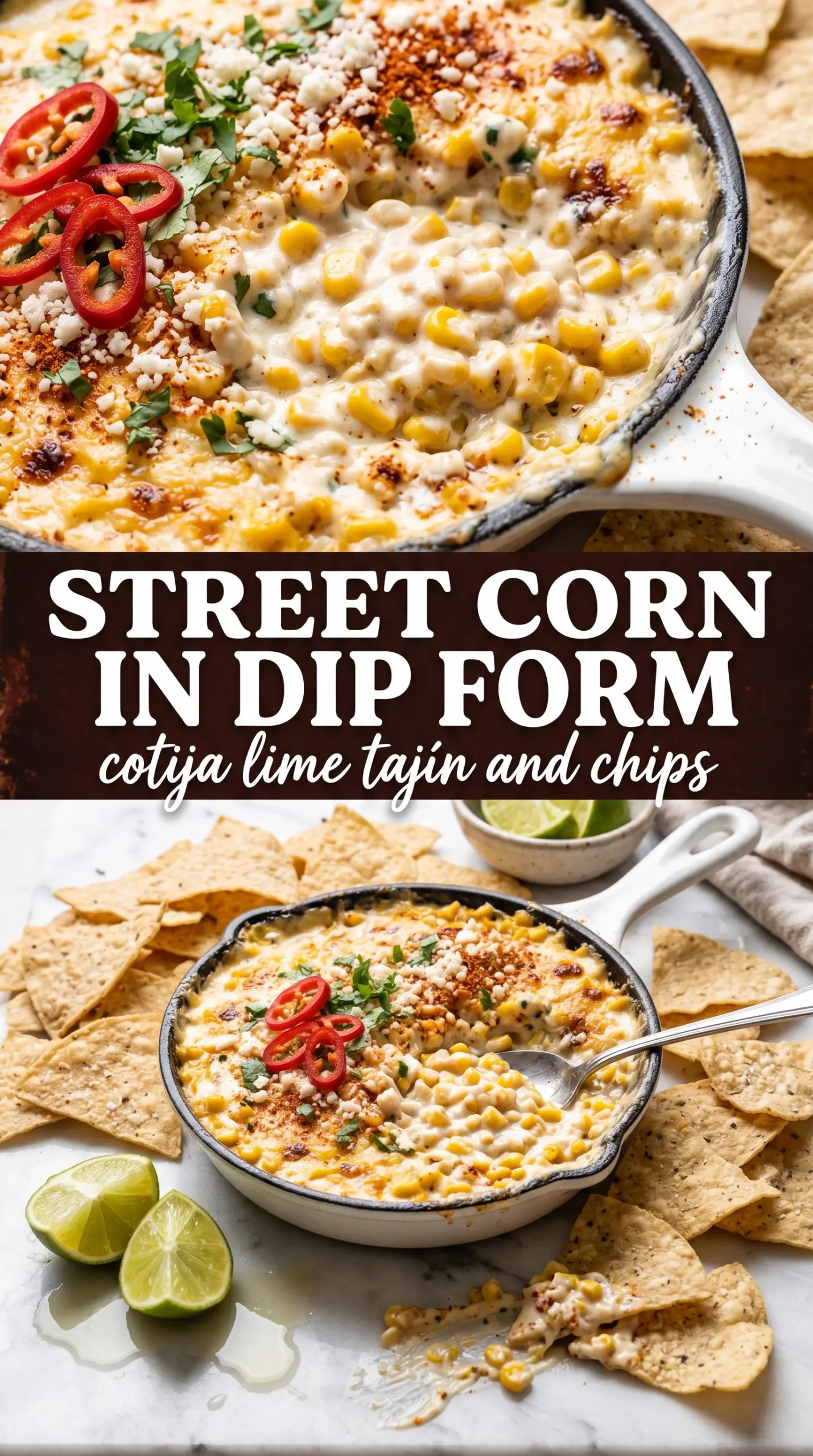 Mexican corn dip creamy charred, cheesy, lime-kissed