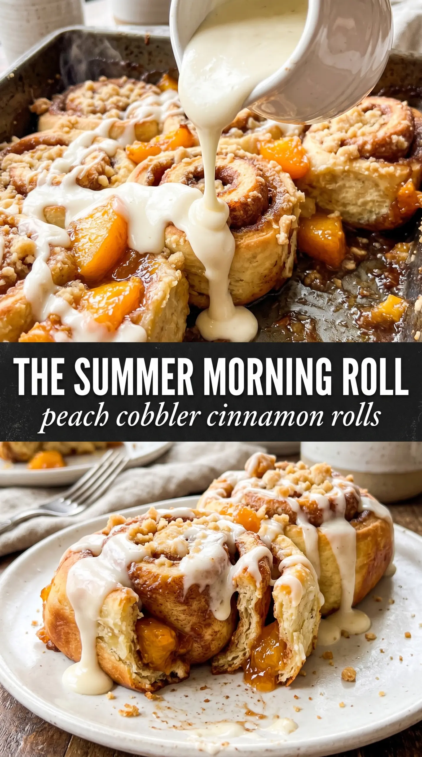 Peach Cobbler Cinnamon Rolls soft peachy glazed