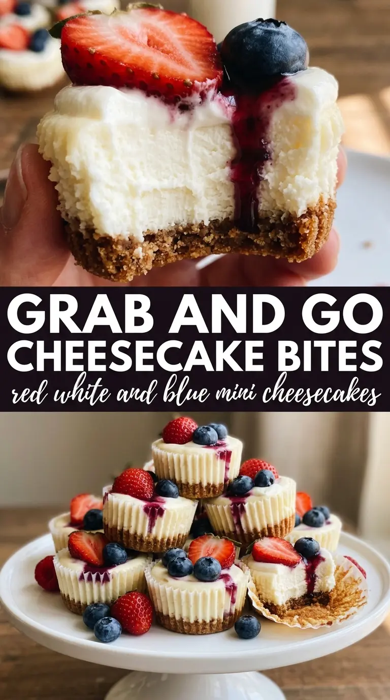 Red, White and Blue Mini Cheesecakes patriotic mini cheesecake dessert