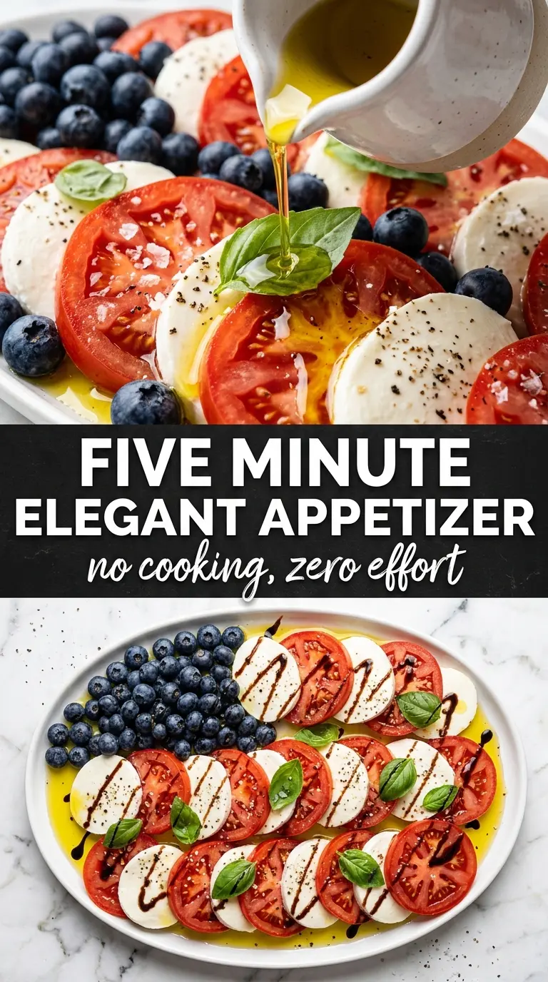 Red, White & Blue Caprese Salad, patriotic wreath, fresh and colorful