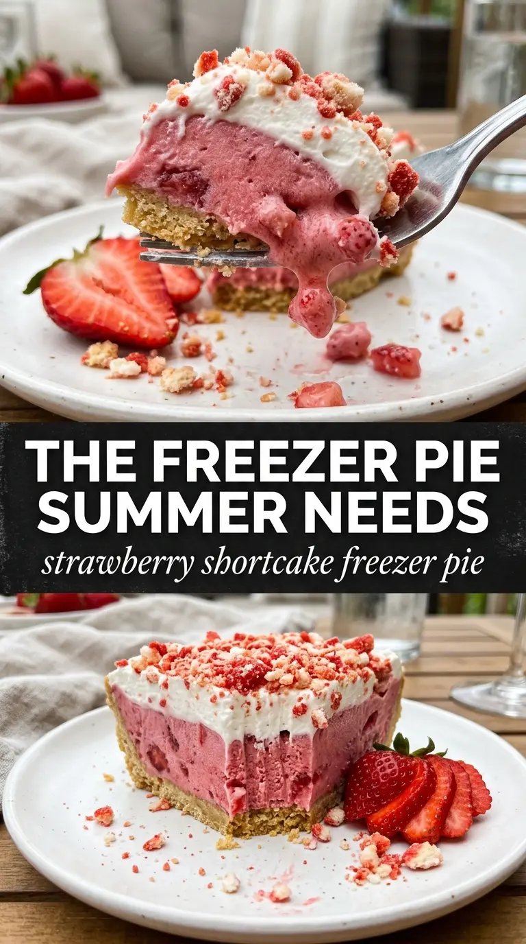 Strawberry Shortcake Freezer Pie pink creamy crunchy