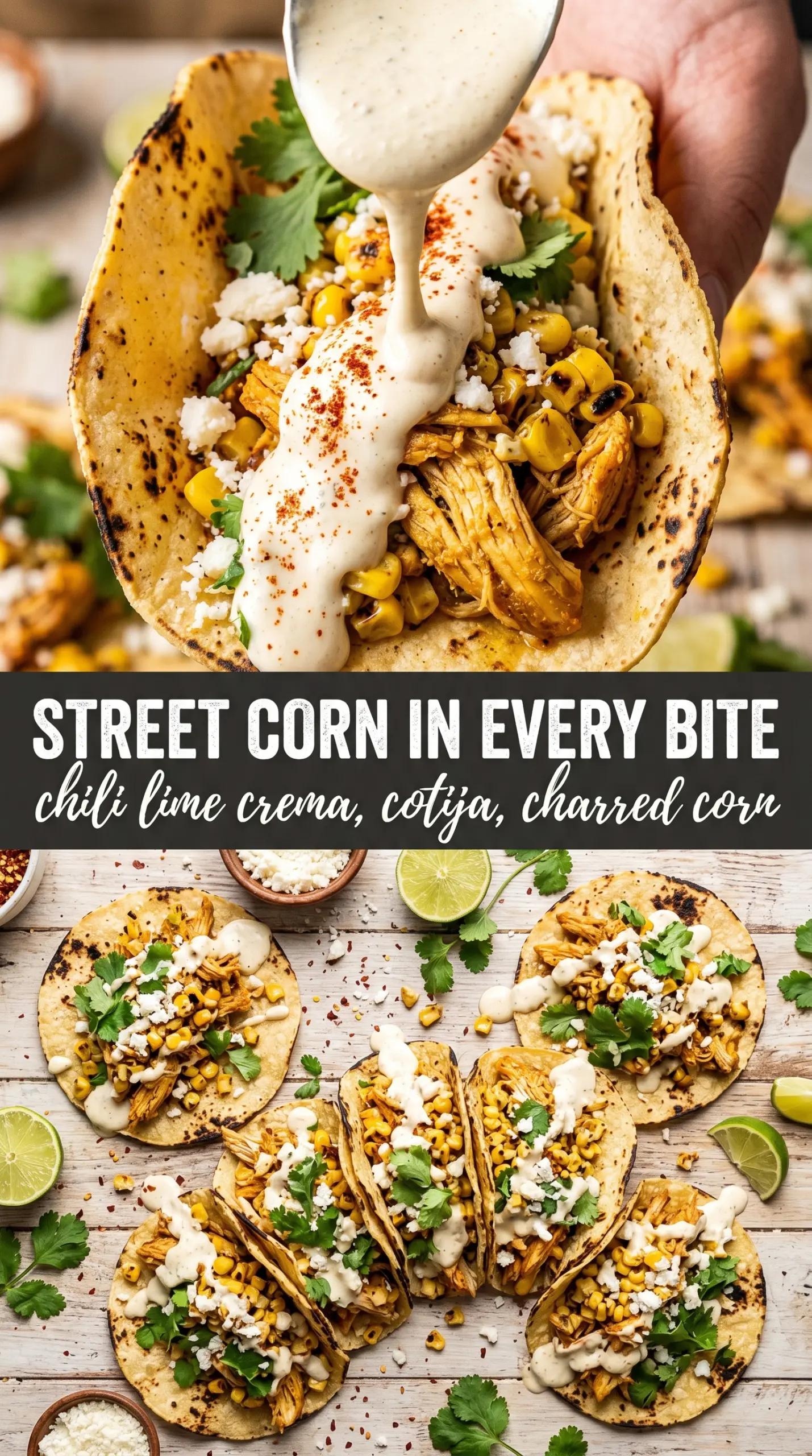 Street Corn Chicken Tacos juicy charred tangy
