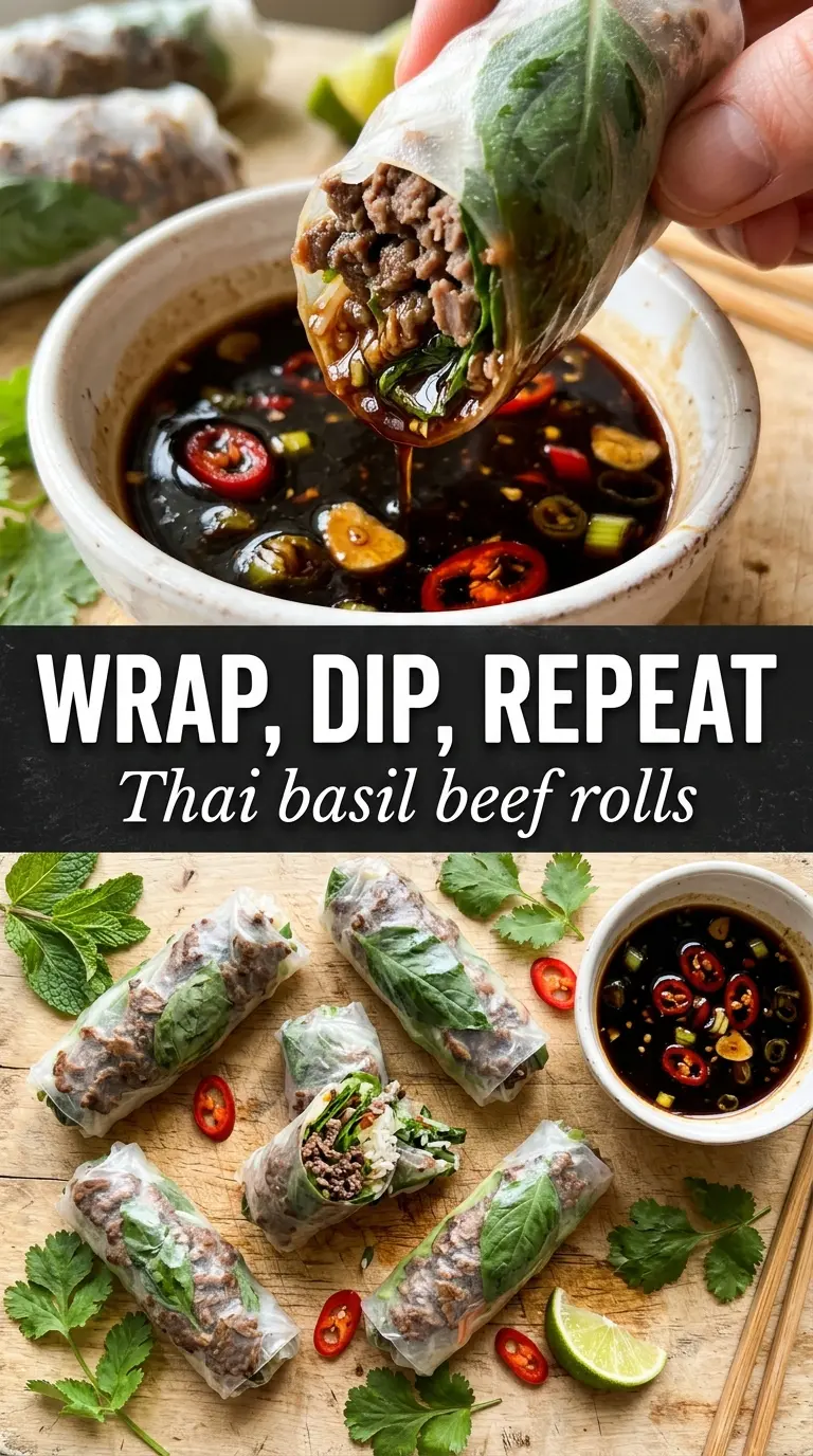 Thai Basil Beef Rolls lettuce cups basil chilies