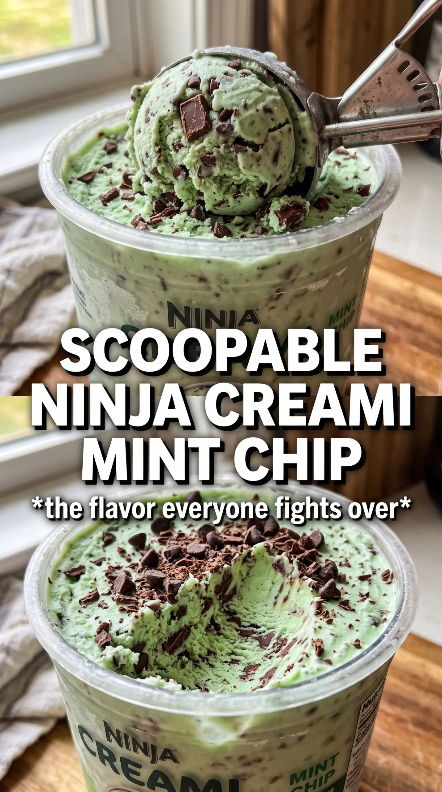 Ninja Creami Mint Chocolate Chip Ice Cream, creamy mint chip, chocolate-studded