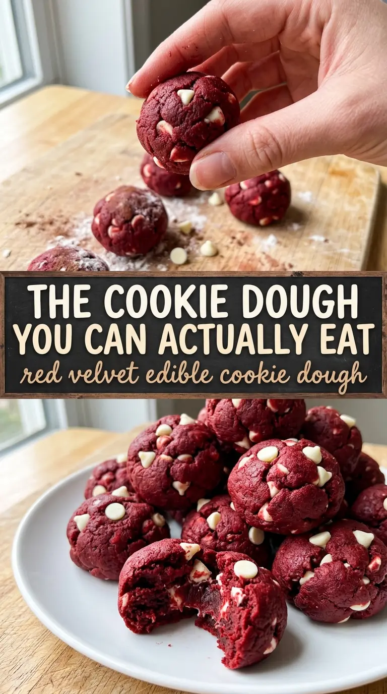 Red Velvet Edible Cookie Dough creamy red with white chocolate chips