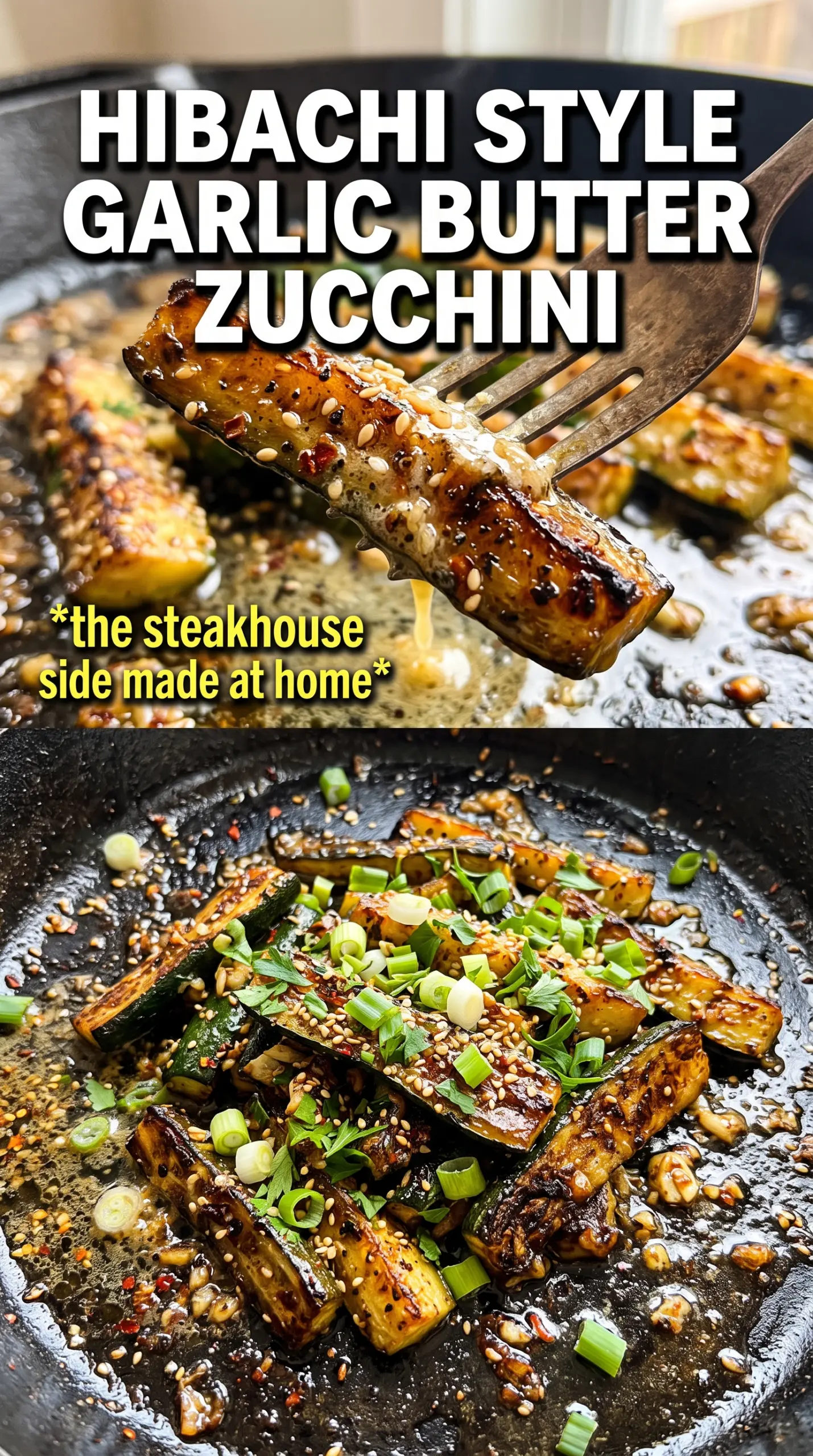 Savory Garlic-Butter Hibachi Grilled Zucchini, smoky glazed, sesame seeds