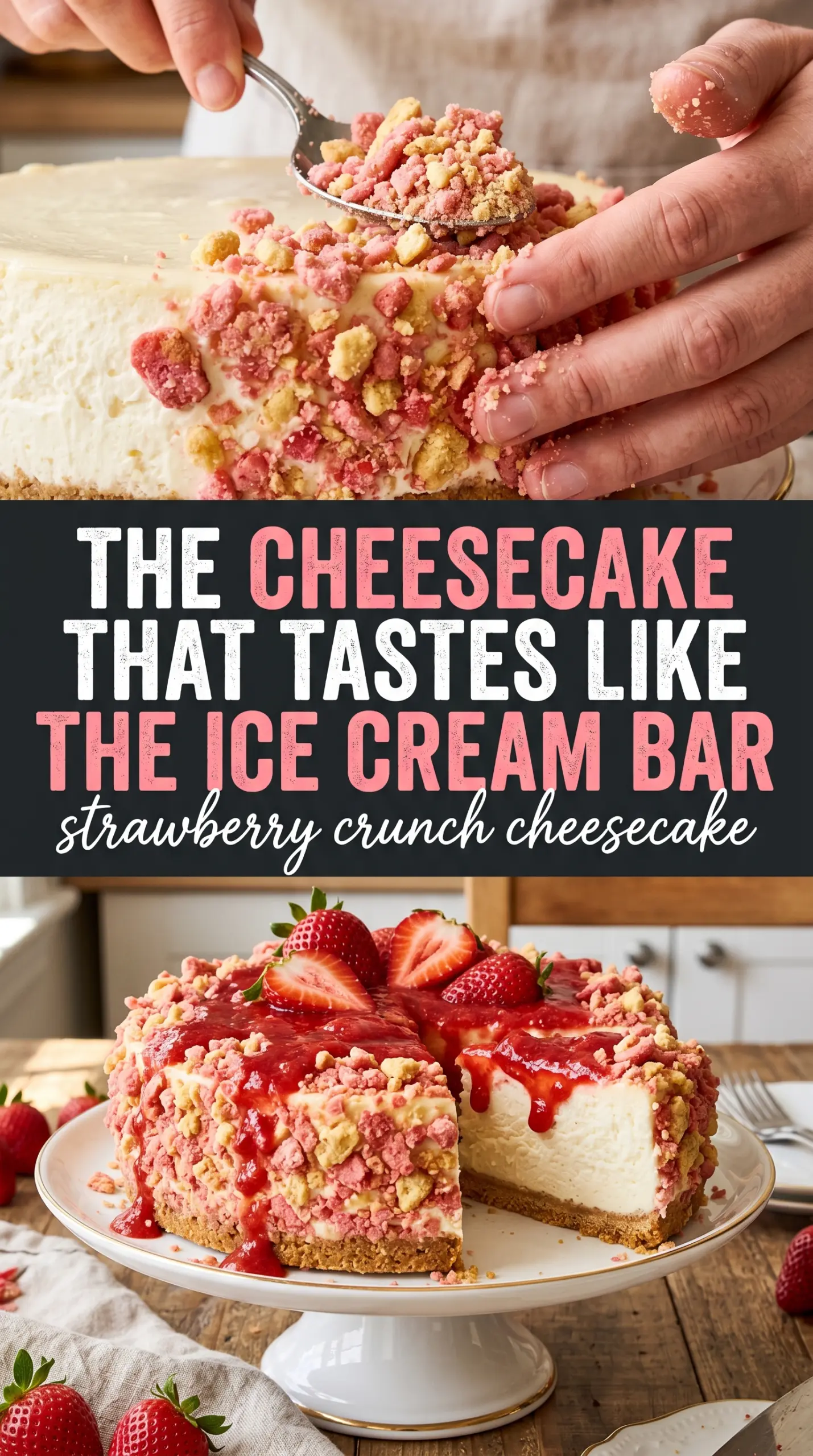 Strawberry Crunch Cheesecake no-bake creamy strawberry