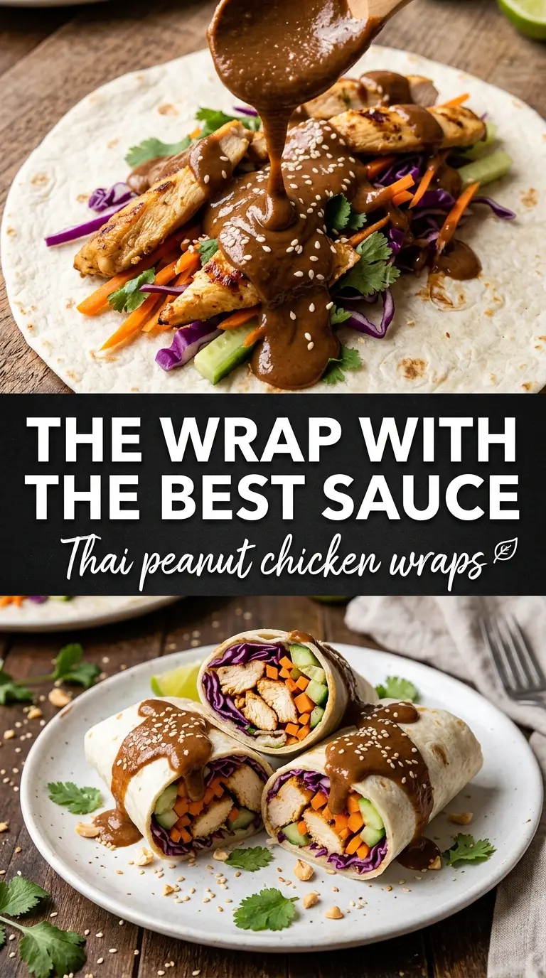 Thai peanut chicken wraps, crunchy, saucy, colorful