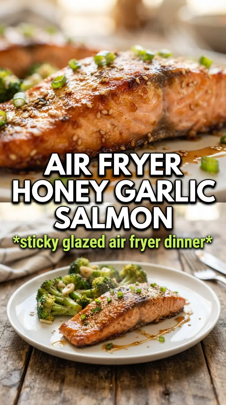 Air Fryer Honey Garlic Salmon sticky glazed caramelized