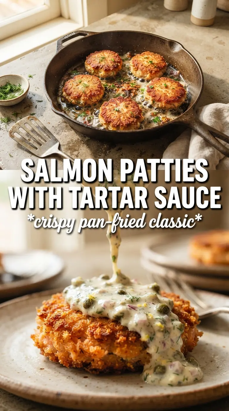 Salmon patties with tartar sauce crispy golden savory